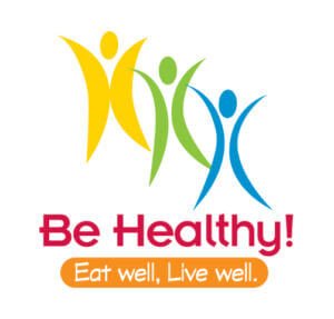 Image of 3 silhouettes with a bold message: Be healthy, eat well. Image of 3 silhouettes with a bold message: Be healthy, eat well.